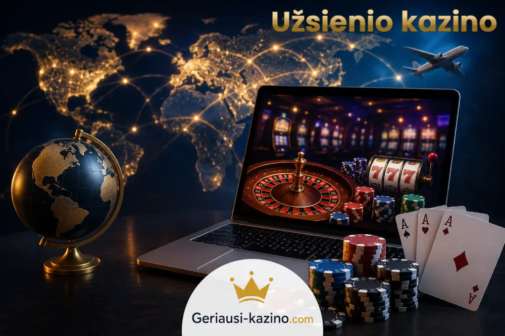 Užsienio kazino kompiuterio ekrane.