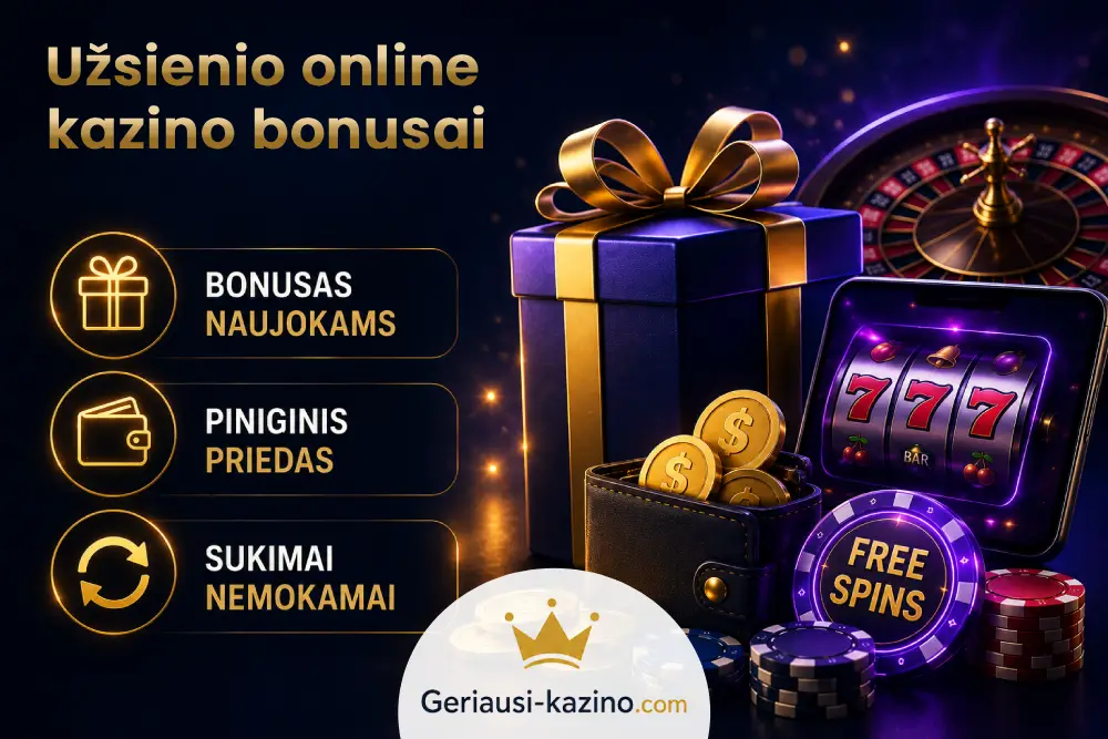 Kazino bonusai - naujoko bonusas, premija, sukimai.